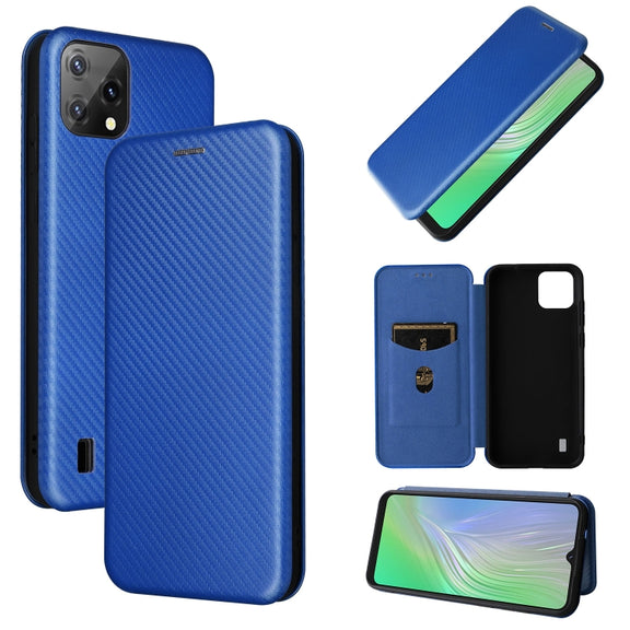 For Blackview A55 Carbon Fiber Texture Horizontal Flip PU Phone Case(Blue)