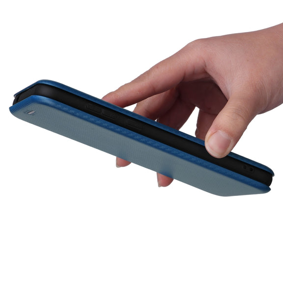 For Blackview A55 Carbon Fiber Texture Horizontal Flip PU Phone Case(Blue)