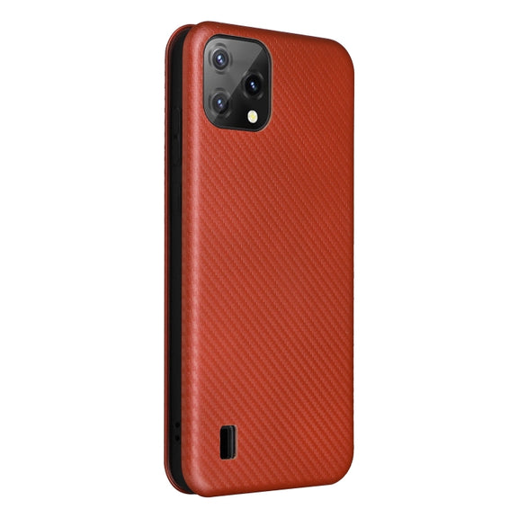 For Blackview A55 Carbon Fiber Texture Horizontal Flip PU Phone Case(Brown)