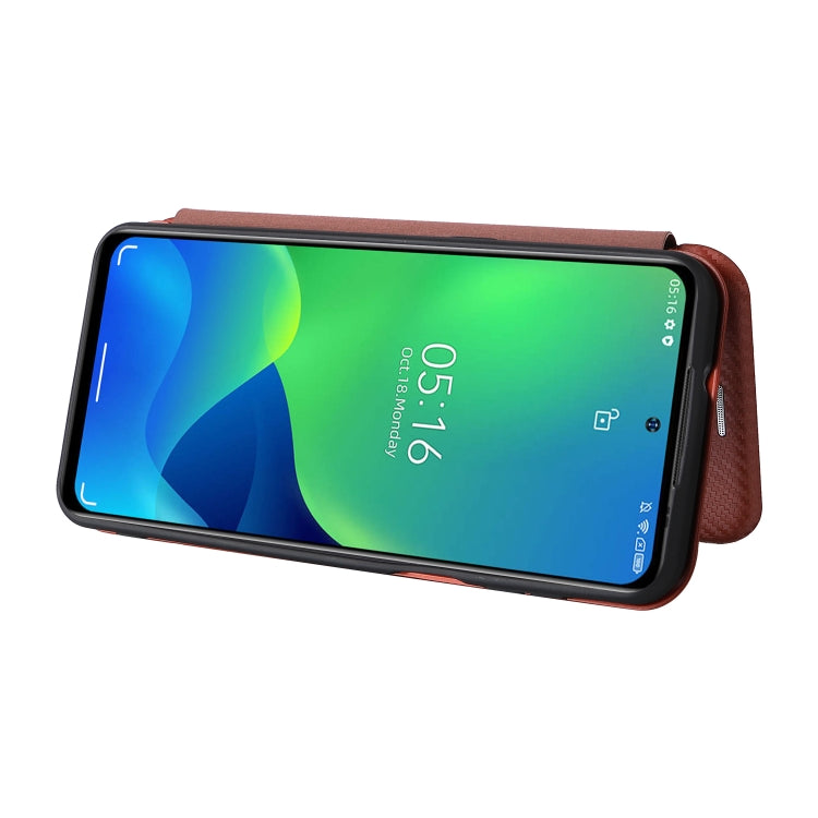 For Ulefone Note 13P Carbon Fiber Texture Horizontal Flip PU Phone Case(Brown)