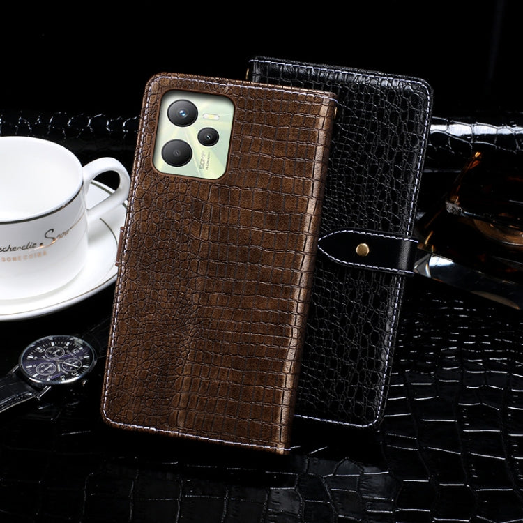 For OPPO Realme C35 idewei Crocodile Texture Leather Phone Case(Dark Blue)