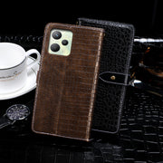 For OPPO Realme C35 idewei Crocodile Texture Leather Phone Case(Dark Blue)