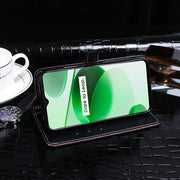 For OPPO Realme C35 idewei Crocodile Texture Leather Phone Case(Dark Blue)