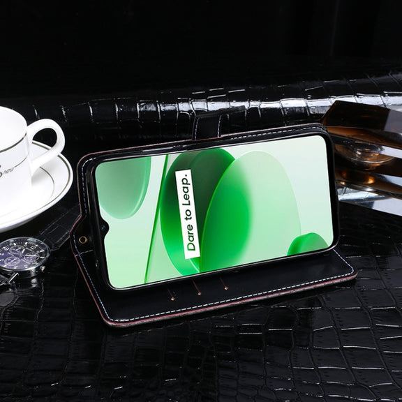 For OPPO Realme C35 idewei Crocodile Texture Leather Phone Case(Dark Blue)