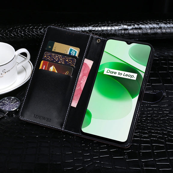For OPPO Realme C35 idewei Crocodile Texture Leather Phone Case(Dark Blue)