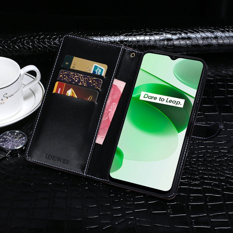 For OPPO Realme C35 idewei Crocodile Texture Leather Phone Case(Dark Blue)