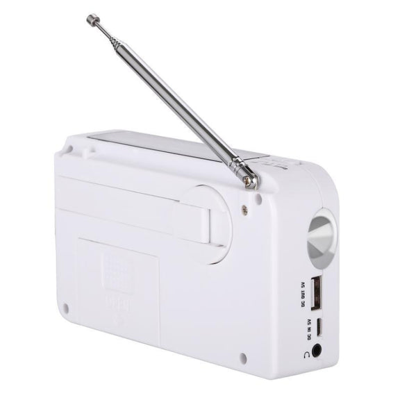 RD-638T Two-band Solar Powered AM / FM Radio Player Flashlight with Dynamo Function(White)