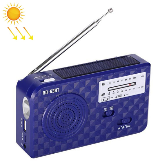 RD-638T Two-band Solar Powered AM / FM Radio Player Flashlight with Dynamo Function(Blue)