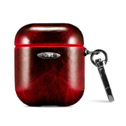 Oil Wax Leather Texture Earphone Protective Case with Hang Buckle For AirPods 1 / 2(Red)