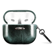 Oil Wax Leather Texture Earphone Protective Case with Hang Buckle For AirPods 3(Dark Green)