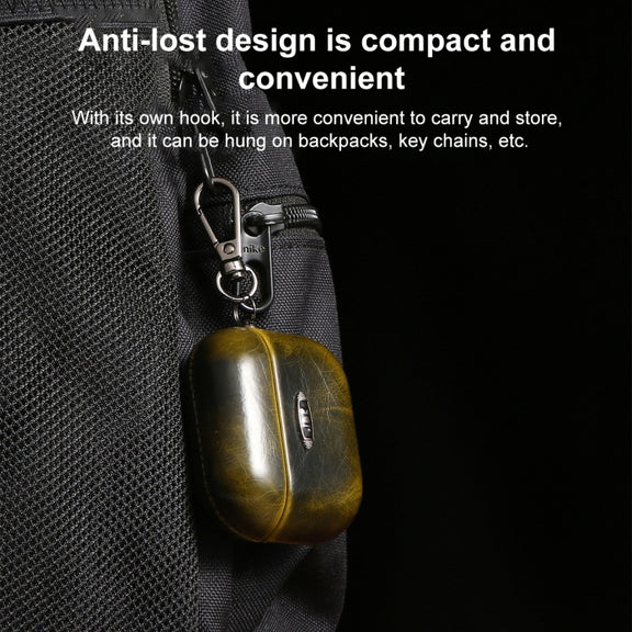 Oil Wax Leather Texture Earphone Protective Case with Hang Buckle For AirPods 3(Blue)