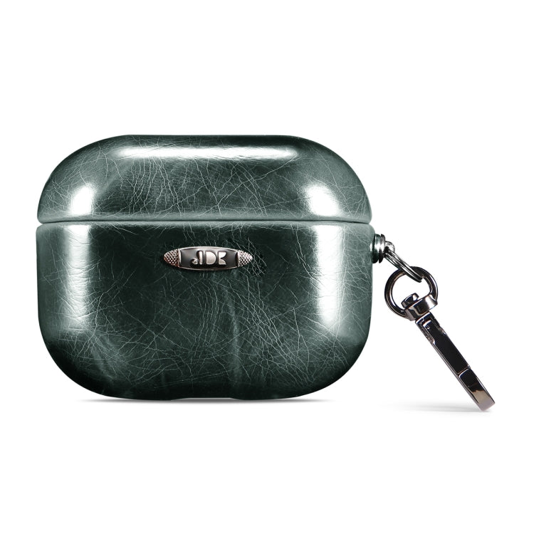Oil Wax Leather Texture Earphone Protective Case with Hang Buckle For AirPods Pro(Dark Green)