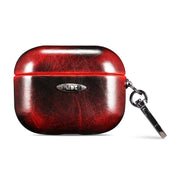 Oil Wax Leather Texture Earphone Protective Case with Hang Buckle For AirPods Pro(Red)