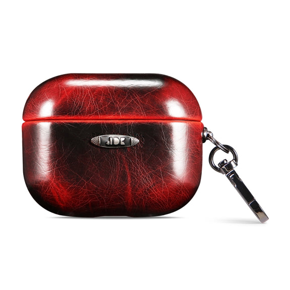 Oil Wax Leather Texture Earphone Protective Case with Hang Buckle For AirPods Pro(Red)