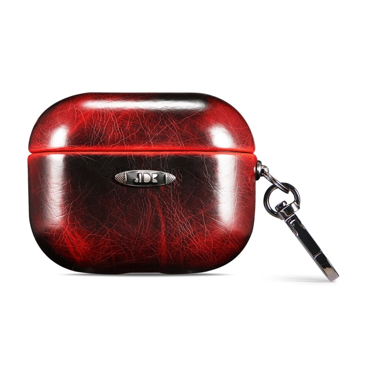 Oil Wax Leather Texture Earphone Protective Case with Hang Buckle For AirPods Pro(Red)