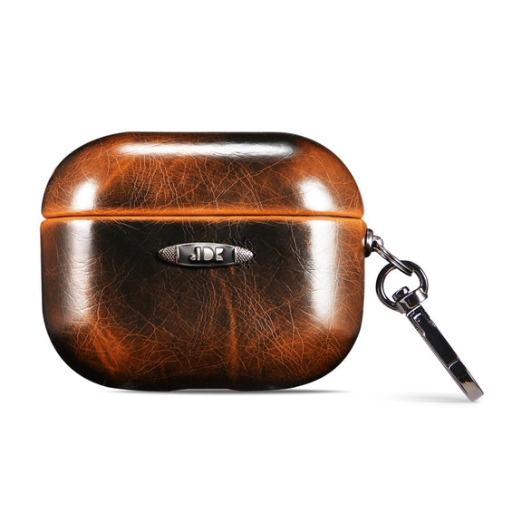 Oil Wax Leather Texture Earphone Protective Case with Hang Buckle For AirPods Pro(Brown)