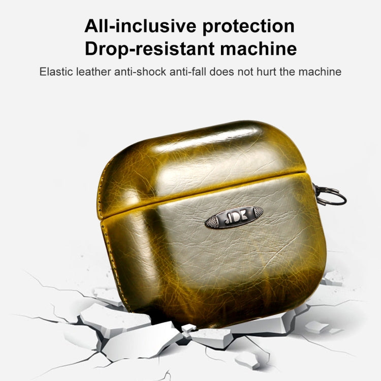 Oil Wax Leather Texture Earphone Protective Case with Hang Buckle For AirPods Pro(Yellow)