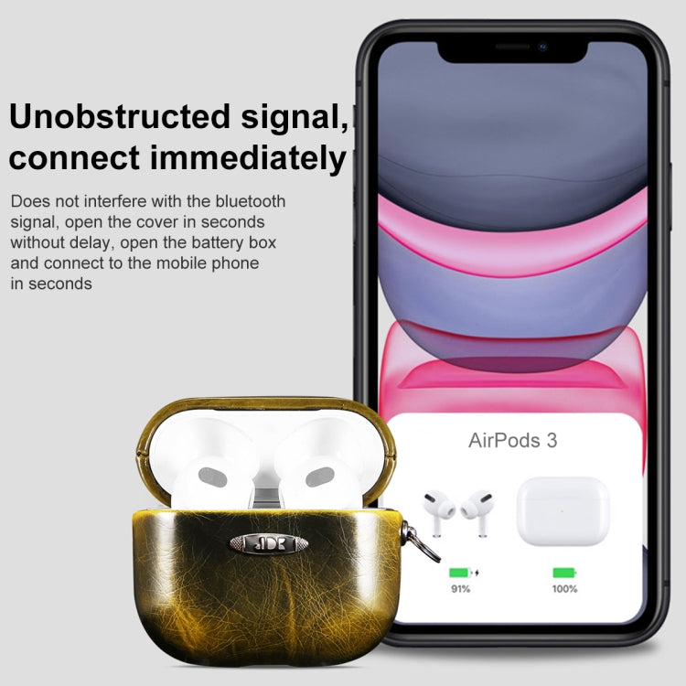 Oil Wax Leather Texture Earphone Protective Case with Hang Buckle For AirPods Pro(Yellow)
