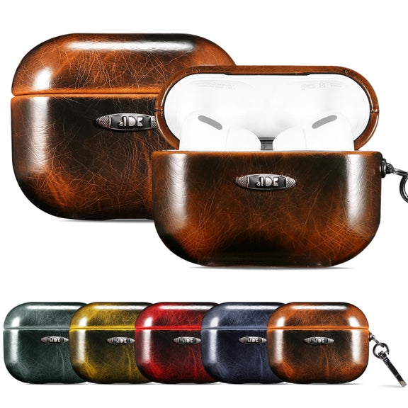 Oil Wax Leather Texture Earphone Protective Case with Hang Buckle For AirPods Pro(Yellow)