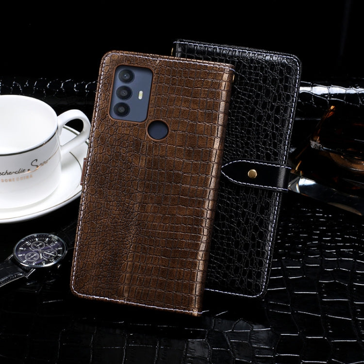 For TCL 30 SE idewei Crocodile Texture Leather Phone Case(Black)