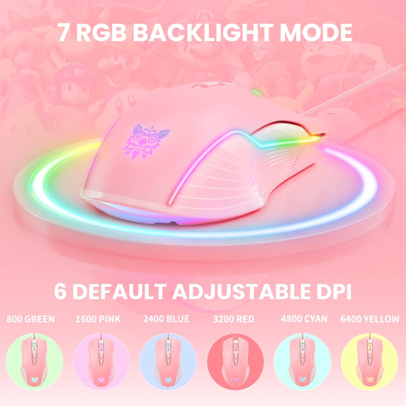 ONIKUMA CW905 RGB Lighting Wired Mouse(Pink)