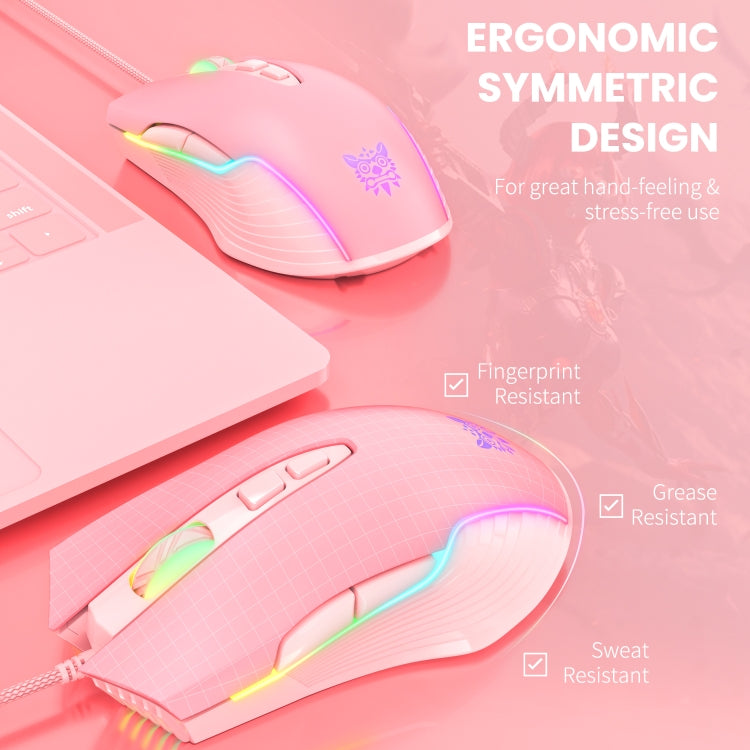 ONIKUMA CW905 RGB Lighting Wired Mouse(Pink)