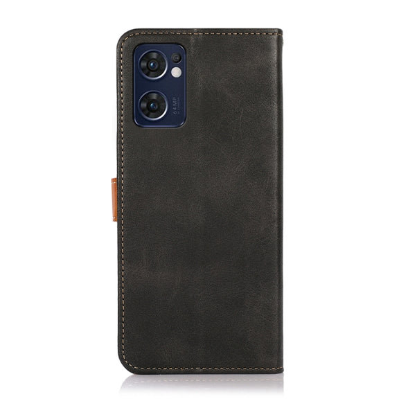 For OPPO Reno7 5G Global / Find X5 Lite KHAZNEH Dual-color Cowhide Texture Flip Leather Phone Case(Black)