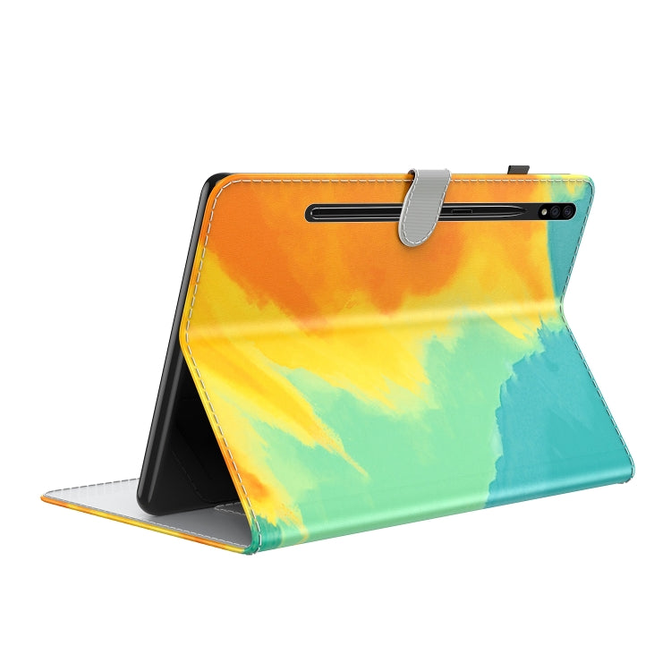 For Samsung Galaxy Tab S9 Watercolor Pattern Flip Leather Tablet Case(Autumn Leaves)