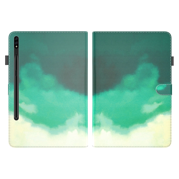 For Samsung Galaxy Tab S9 Watercolor Pattern Flip Leather Tablet Case(Cyan Green)