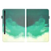 For Samsung Galaxy Tab S9 Watercolor Pattern Flip Leather Tablet Case(Cyan Green)