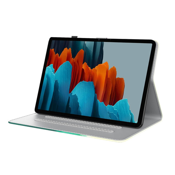 For Samsung Galaxy Tab S9 Watercolor Pattern Flip Leather Tablet Case(Cyan Green)