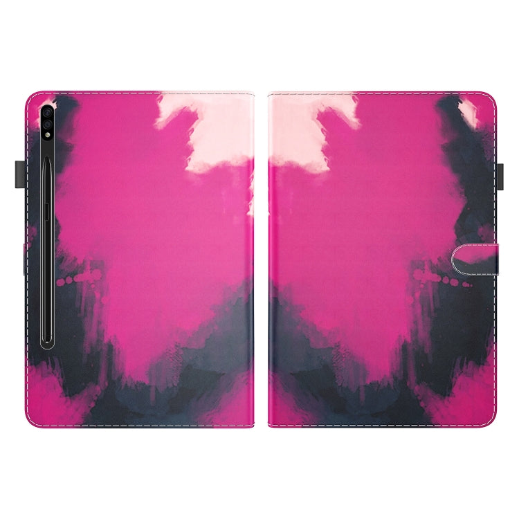 For Samsung Galaxy Tab S9 Watercolor Pattern Flip Leather Tablet Case(Berry Color)