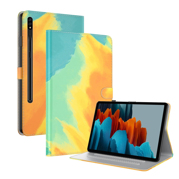 For Samsung Galaxy Tab S9+ Watercolor Pattern Flip Leather Tablet Case(Autumn Leaves)