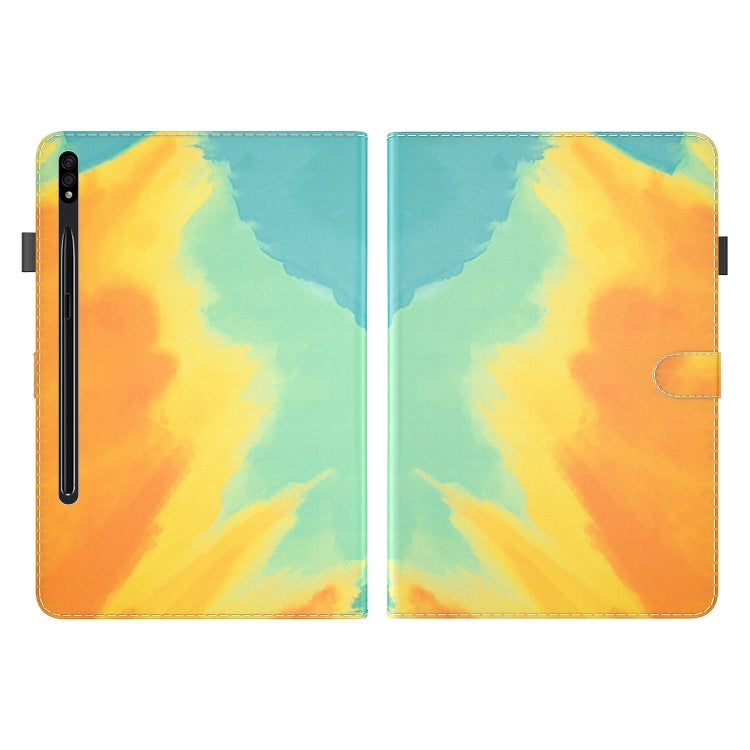 For Samsung Galaxy Tab S9+ Watercolor Pattern Flip Leather Tablet Case(Autumn Leaves)