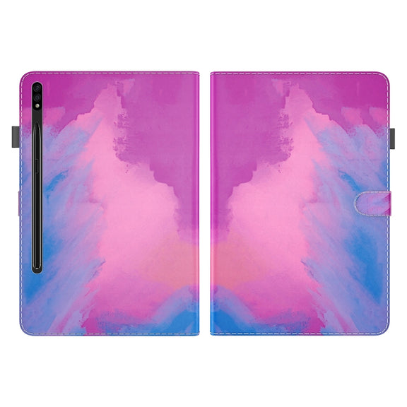 For Samsung Galaxy Tab S9+ Watercolor Pattern Flip Leather Tablet Case(Purple Red)