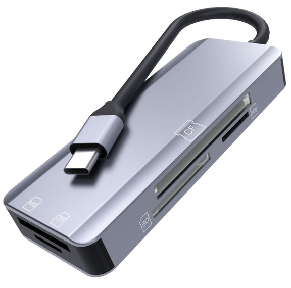 NK-3044 5 in 1 USB-C / Type-C to MS / M2 / CF / TF / SD Card Slots Adapter(Space Grey)