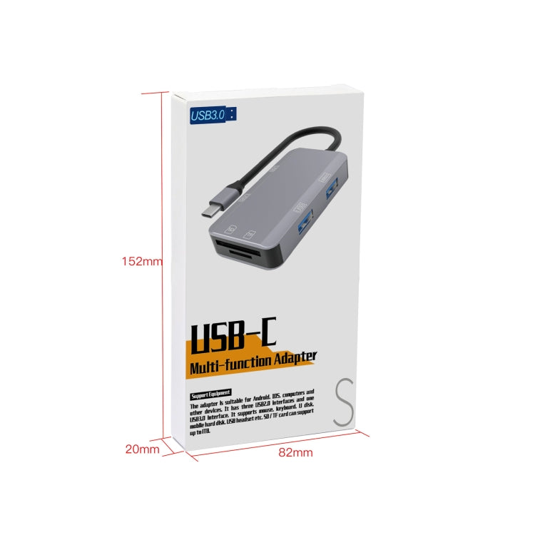 NK-3049H 6 in 1 USB-C / Type-C to TF / SD Card Slot + USB 3.0 + 3 USB 2.0 Female Adapter(Space Grey)