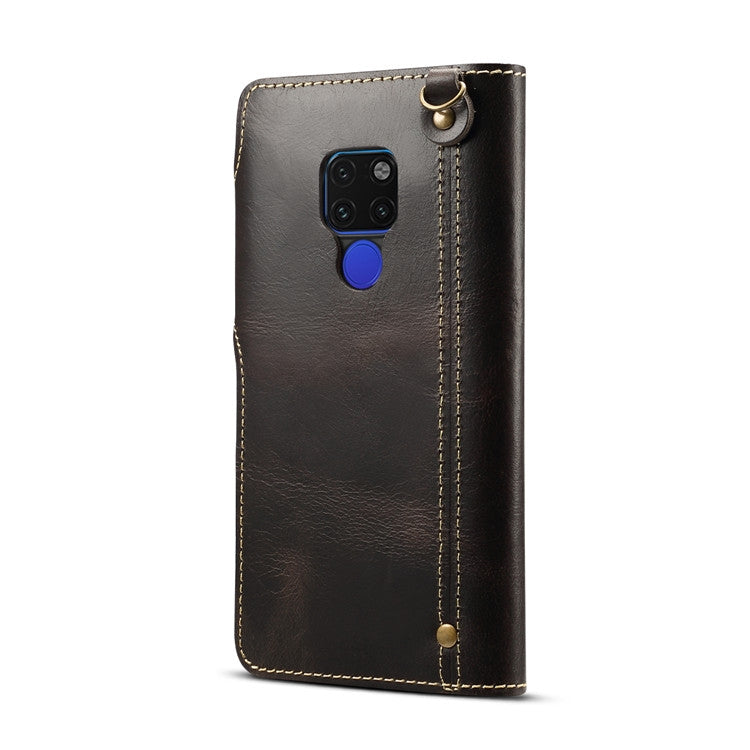 For Huawei Mate 20 Denior Oil Wax Cowhide Magnetic Button Horizontal Flip Leather Case with Card Slots & Wallet(Black)