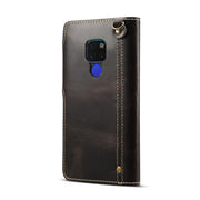 For Huawei Mate 20 Denior Oil Wax Cowhide Magnetic Button Horizontal Flip Leather Case with Card Slots & Wallet(Black)