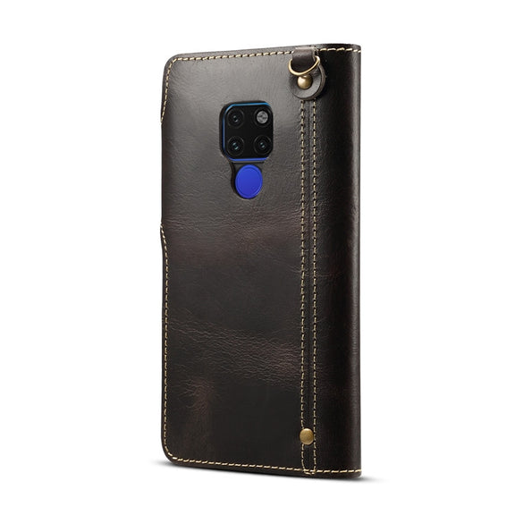 For Huawei Mate 20 Denior Oil Wax Cowhide Magnetic Button Horizontal Flip Leather Case with Card Slots & Wallet(Black)