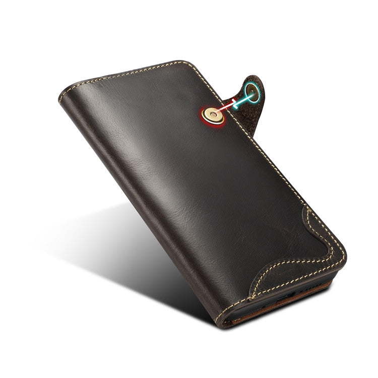 For Huawei Mate 20 Denior Oil Wax Cowhide Magnetic Button Horizontal Flip Leather Case with Card Slots & Wallet(Black)