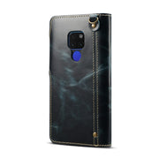For Huawei Mate 20 Denior Oil Wax Cowhide Magnetic Button Horizontal Flip Leather Case with Card Slots & Wallet(Dark Blue)