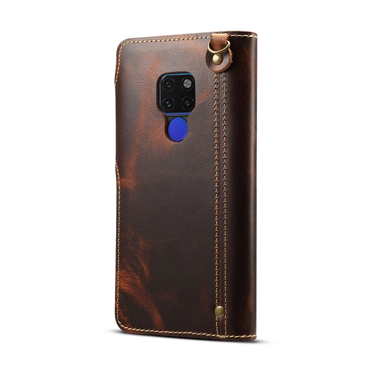 For Huawei Mate 20 Denior Oil Wax Cowhide Magnetic Button Horizontal Flip Leather Case with Card Slots & Wallet(Brown)