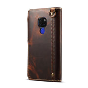 For Huawei Mate 20 Denior Oil Wax Cowhide Magnetic Button Horizontal Flip Leather Case with Card Slots & Wallet(Brown)