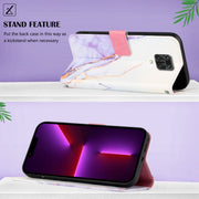For Xiaomi Redmi Note 9S / Note 9 Pro / Note 9 Pro Max PT003 Marble Pattern Flip Leather Phone Case(White Purple LS006)