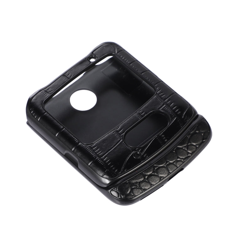 For Motorola Moto Razr 5G Crocodile Top Layer Cowhide Leather Phone Case(Black)