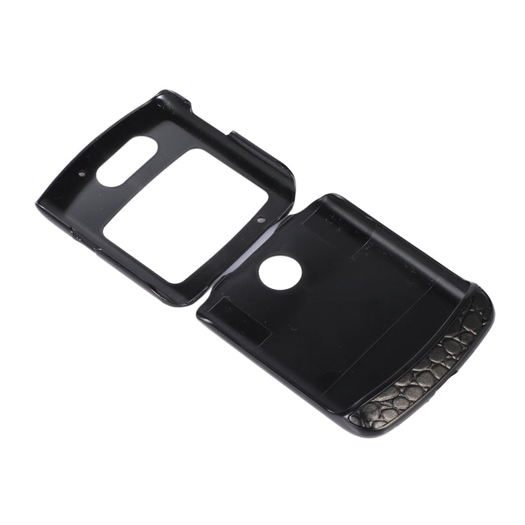 For Motorola Moto Razr 5G Crocodile Top Layer Cowhide Leather Phone Case(Black)