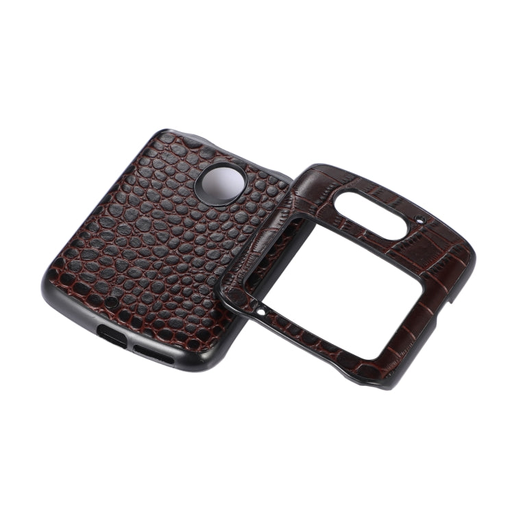 For Motorola Moto Razr 5G Crocodile Top Layer Cowhide Leather Phone Case(Coffee)