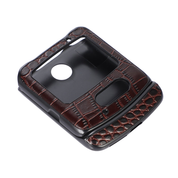 For Motorola Moto Razr 5G Crocodile Top Layer Cowhide Leather Phone Case(Coffee)