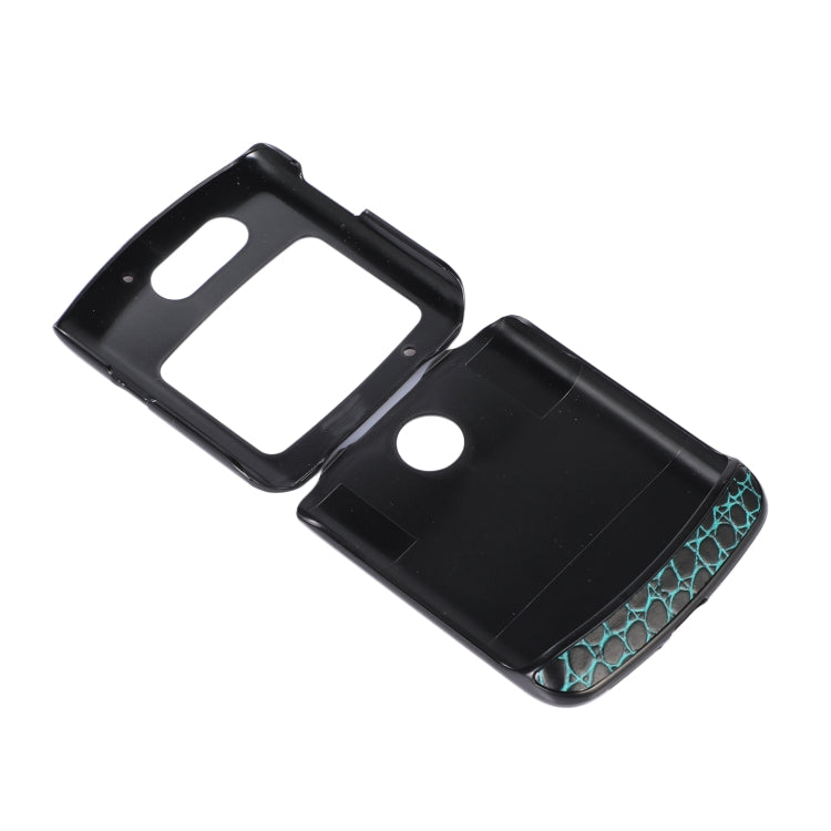 For Motorola Moto Razr 5G Crocodile Top Layer Cowhide Leather Phone Case(Cyan Blue)